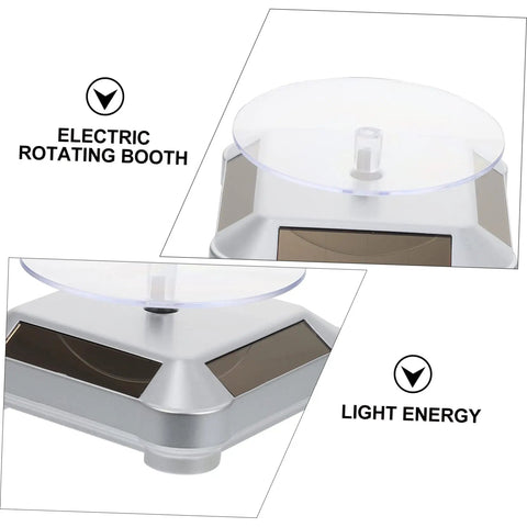 Didiseaon Solar Powered Rotating Jewelry Display Stand Decorative Rack with clear spinning tray and solar panel base.