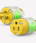 Lighted Extension Cord Ends Replacement Plug 15A 125V NEMA 5-15P To 5-15R Male And Female UL Listed Power Connector With Lit LED Indicator 3 Prong Yellow, two-pack