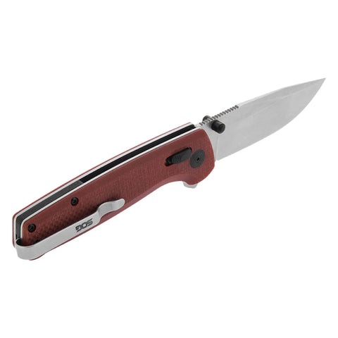 Terminus XR G10 Folding Knife with ambidextrous opening, adjustable belt clip, rugged G10 handle, stonewashed hardware, crimson finish
