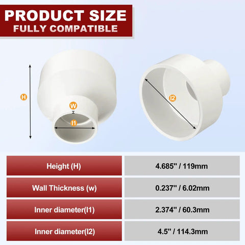 Dimensions and specifications of 4 Inch PVC Pipe Coupling Fitting Schedule 40 Straight Slip Socket Connector SOC To SOC for home use.