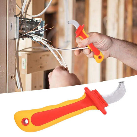 Dismantling Knife With 1000V Insulation For Electricians Fast Strip Cable Stripper And Wire Cutter in use with wiring setup