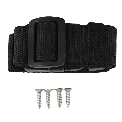 Heavy Duty Marine Battery Box Hella Durable ABS Shell with black strap and screws for secure placement.