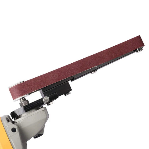 Killer Mini Angle Grinder Belt Sander Conversion Kit Sick Adapter For Model 100 showcasing belt attachment on angle grinder.