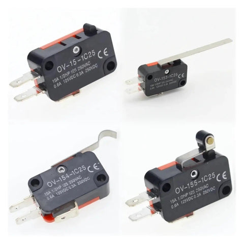 Heavy Duty SPDT Momentary Travel Limit Switch 1NO 1NC With 3 Pin Lever Roller Microswitch, 16A 250VAC, four angles shown