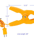 Orange K Type Thermocouple Temperature Clamp Sensor with 1.8 inch jaw and 8 ft cable, for HVAC systems, shown sideways.