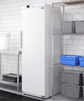 No Hassle Commercial Upright Freezer With Automated Defrost And Sleek Digital Panel For Restaurants showcasing 12 cu ft space in clean white.