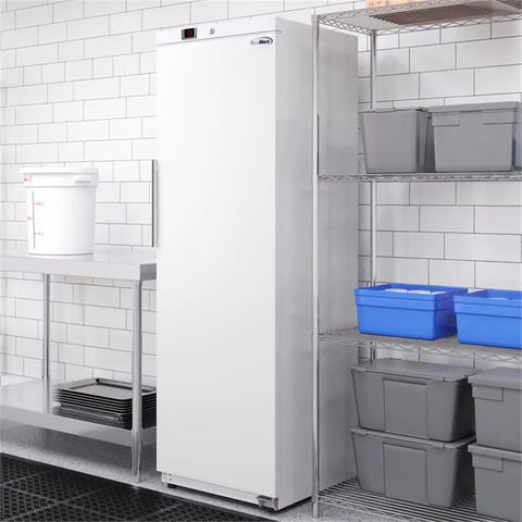 No Hassle Commercial Upright Freezer With Automated Defrost And Sleek Digital Panel For Restaurants showcasing 12 cu ft space in clean white.