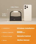 4 Pack Motion Sensor Wall Lamps With Remote, Three Color Modes, Wireless, 5000mAh, size comparison with phone