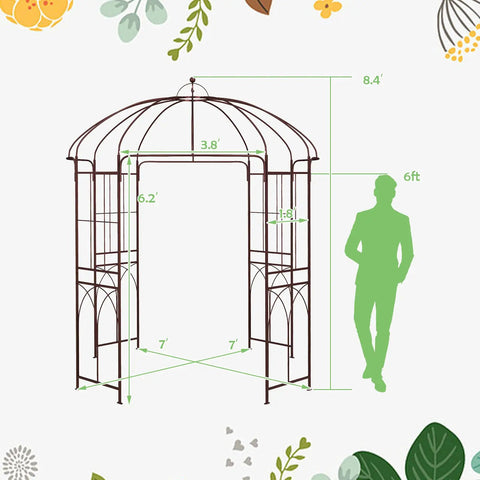 Birdcage Style Garden Arbor With Heavy Duty Metal Frame And Four Climbing Trellises Outdoor Gazebo Pergola Arch diagram