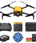 Your Go To Ultra Light Drone With 4K Video, 8K Photo, Sub 249g Build displayed with controller, batteries, landing pad, micro SD card