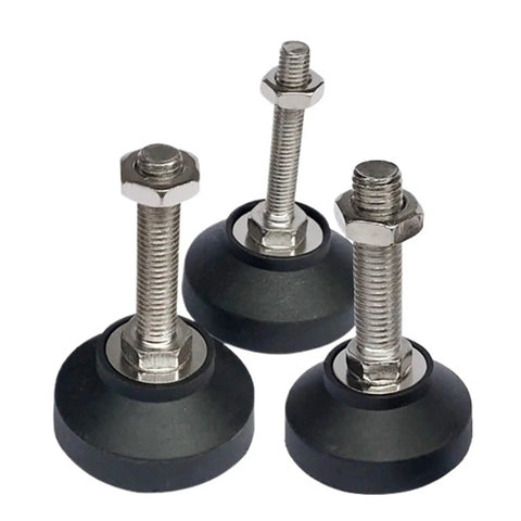 Adjustable Furniture Leveling Feet With Swivel Base And M12 Thread Carbon Steel Nylon Build for dead level stability in black.