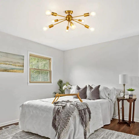 8 Light Sputnik Ceiling Light Fixture Modern Retro Industrial Chandelier Flush Mount For Kitchen Living Dining Bedroom Hallway Dimmable With LED Edison Compatible Bulbs Not Included 30 Inch Or 38.5 Inch Edison Bulbs 14.2 Inch Height 1.8 Inch Canopy