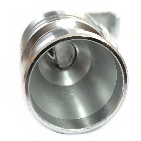 Close-up view of XL Size Aluminum Alloy Universal Turbo Sound Exhaust Muffler Pipe Whistle Car Roar Maker, silver tone.