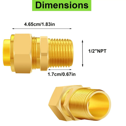 Dimensions of Brass One Half Inch CSST To NPT Pipe Fitting Kit Four Pack Natural Gas Quick Connect Adapters