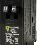 Homeline 15 Amp And 20 Amp Tandem Circuit Breaker For Home Wiring, 120 And 240 Volts AC, 10kA Breaking Capacity, plug-in type