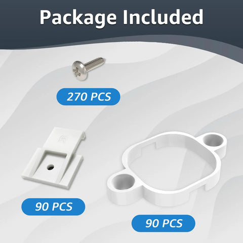 90 Pack Light Clips And 90 Self Adhesive Tape Screw Clips Mounting Kit For Govee Outdoor Lights H706A H706B H706C package contents