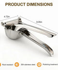 Heavy Duty Manual Citrus Juicer Press In 304 Stainless Steel Effortless Hand Squeezer For Oranges Lemons Grit Fitting Dishwasher Safe durable design dimensions