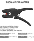Automatic Wire Stripper And Cutter 2 In 1 For 32-7 AWG Wires, black ergonomic design with product parameters and features