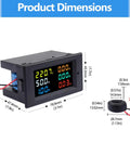 AC Power Meter Panel Gauge With 40 To 300V Range And 100A Input, Digital Multimeter With Color LCD Display showing product dimensions