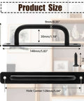 Black Barn Door Handle Set 2 Pack With 128mm Hole Center Sliding Cabinet Pulls, showing dimensions and screw detail.