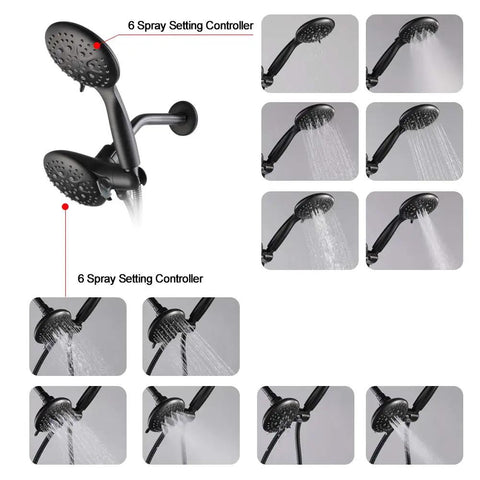 Black Dual Function Shower Faucet Set With Valve High Pressure 35 Setting Dual 2 In 1 Shower System spray settings overview