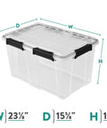 54 Quart Tough As Nails Crystal Clear Storage Tote With IP68 Rated Gasket Sealed Lid and Heavy Duty Secure Latches shown in dimensions.