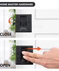 Premium Solid Brass Matte Black Pocket Door Lock Pull Set, 2 Pack, shown closed and open on sliding door
