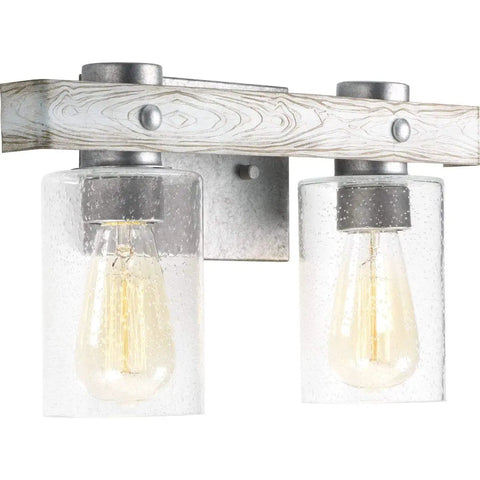 Coastal Bath Vanity Light Two Light Fixture With Clear Seeded Glass And Galvanized Metal Finish Perfect For Seaside Vibe Bathrooms