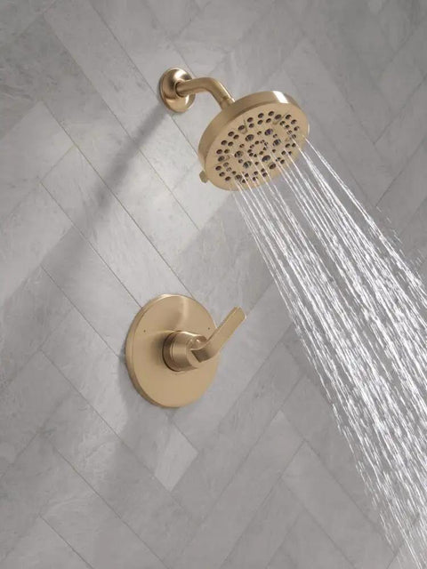 Slick Brushed Gold Shower Trim Kit Featuring Five Setting Showerhead And Intense Full Body Spray. Total Daily Bathroom Upgrade, Slay Your Routine. Reliable Plumbing Fixture For Any Home.