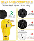 NEMA 6-50P to 14-50R EV Charger Adapter Cord For Tesla And Other EVs compatibility diagram showing plug compatibility.