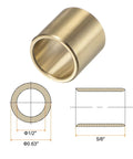 Heavy Duty Brass Sleeve Bearings 1/2 Inch Bore 5/8 Inch OD And Length Oilless Plain Bushings showing dimensions and design.