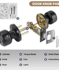Exploded view of 10 Pack Privacy Door Knobs Matte Black Interior Passage Round Lockset With Keyless Entry showing parts