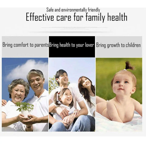 Collage of diverse families promoting effective care for family health, featuring elderly, parents, children, and a baby.