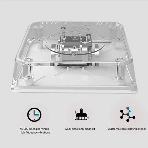 Slick Mini USB Ultrasonic Dishwasher With IP67 Waterproof Build showing components highlighting high-frequency vibrations.