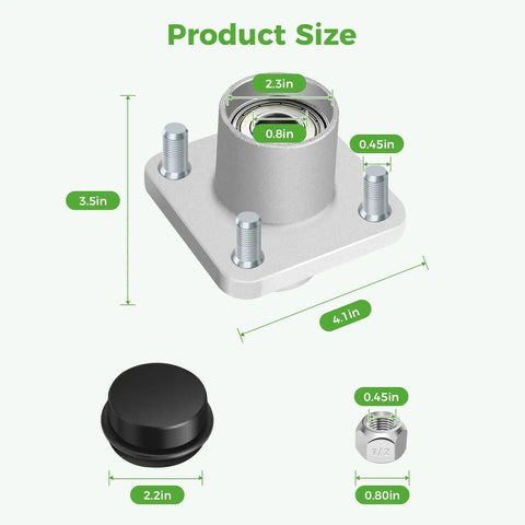 Product size diagram for Durable Front Wheel Hub Assembly Pair For Club Car Ds And Precedent 2003 Up Golf Cart showing dimensions.