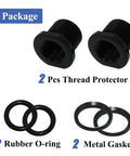 Two Pack Thread Adapters And Rubber And Metal Washers Replacement Kit For One Half By Twenty Eight And Five Eighth By Twenty Four Threads Black steel adapters with washers