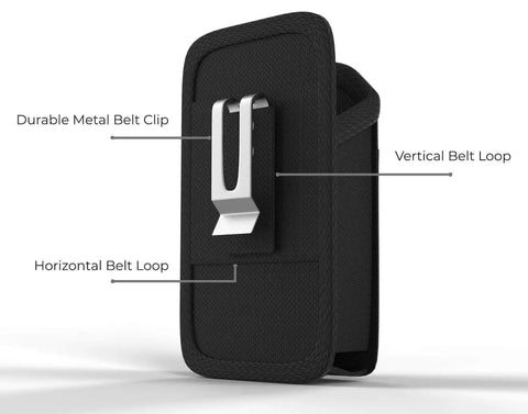 Back view of Rugged Scanner Holster For TC77 TC70x TC75x TC70 TC75 TC72 M60 MC67 Handheld Barcode Readers Built To Last Beefy Canvas Case With Metal Clip And Belt Loops Dual Carry Option Vertical Or Horizontal