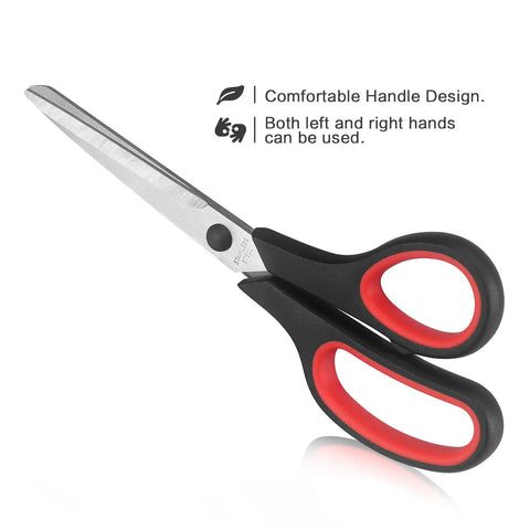 8.5 Inch All Purpose Scissors Set With Stainless Steel Blades, Sharp And Durable Pro Grade Heavy Duty Do It All Multi Purpose Shears, 2 Pack For Kitchen, Craft, Office Tasks And Sewing, black red handle