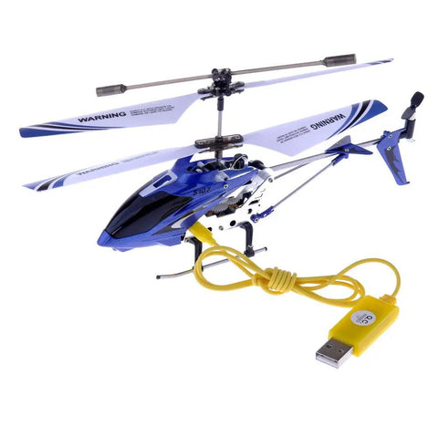 Blue S107G 3 Channel RC Helicopter Gyro with Brushed Motor and LiPo Battery, Easy To Fly For Beginners, USB charging cable visible