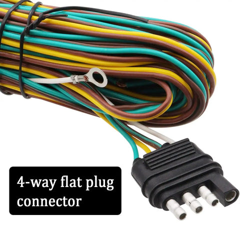 Coiled 25 Foot 4 Way Flat Trailer Wiring Harness Extension Kit With Heavy Duty 18 Gauge White Ground Wire For Trailers