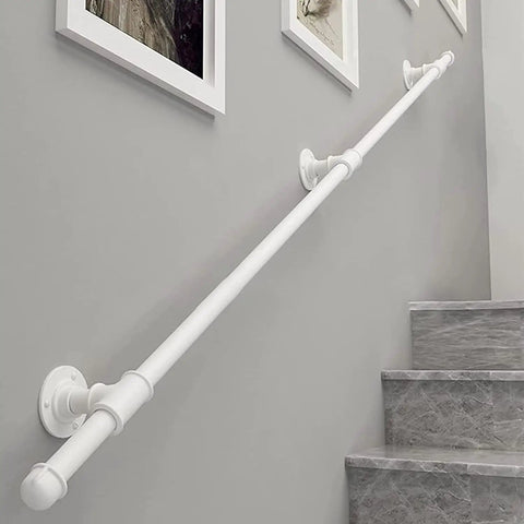 Tough As Nails 14ft Wall Mount Grab Rail And Stair Safety Railing For Home And Deck Use In Clean White Finish installed on wall.