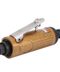Compact Pneumatic Engraving Machine Mini Grinder For Hardware Glass And Stone Crafts With Japanese Style Precision Steel Parts For Smooth Operation And Heavy Duty Work Right Now, showing the side view of the metal and wood finish.