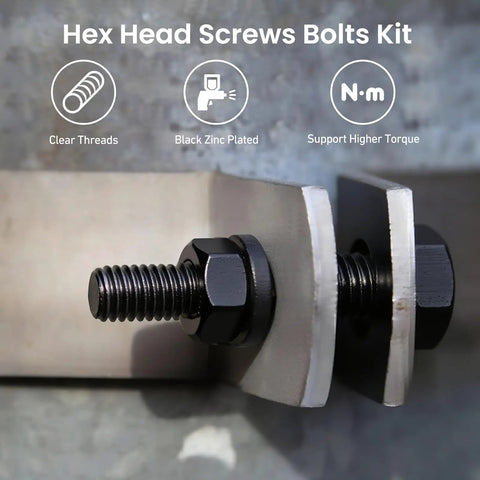 1/4-20 X 6 Inch Hex Head Bolts Kit with Nuts, Flat and Lock Washers, Black Zinc Plated 304 Stainless Steel in metal joint