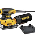 Grab And Go Palm Sander 1/4 Sheet, 14,000 OPM, 2.3 Amp Electric Sander with rubber overmold grip, shown with dust port and clamp.
