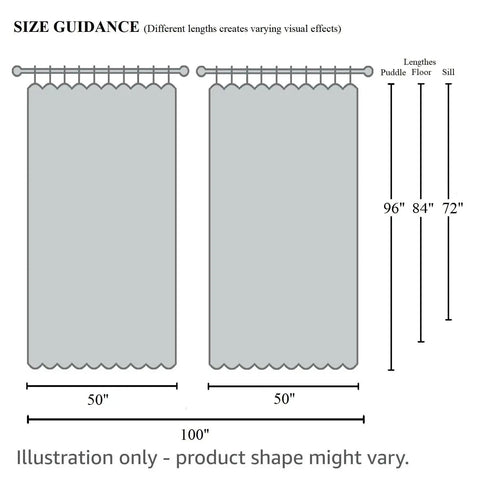 Size guide illustration for Lux Caramel Gold Crushed Velvet Curtains Two Panel Set With Rod Pocket 50 Inch Wide By 84 Inch Long Each