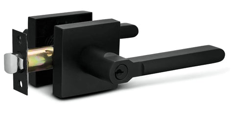 Entry Lever Door Handle Lock And Key Slim Square Locking Lever Set For Front Door Or Office, Reversible For Left Or Right Hand Doors