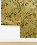 Beige Floral Wallpaper With Luxurious Gold Metallic Finish For Major Interior Glow Up showing textured floral design on wall.