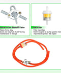Gas Fuel Line Kit 3.28 Ft 3/16 Inch ID With 1/4 Inch Inline Shut Off Valve For 50cc To 250cc Dirt Bikes Go Karts ATVs Mini Motos