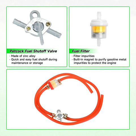 Gas Fuel Line Kit 3.28 Ft 3/16 Inch ID With 1/4 Inch Inline Shut Off Valve For 50cc To 250cc Dirt Bikes Go Karts ATVs Mini Motos