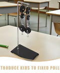 Pulley Block And Tackle Set With Stand For Physics Class And Science Fair Projects 13.4 inch kit on classroom desk